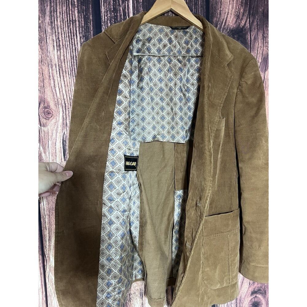 Corduroy Men Blazer Sport Coat Jacket Vintage 80s Haggar Sz 46 Brown Suit - Picture 11 of 13